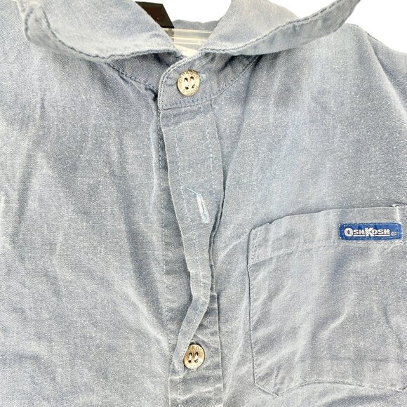 OshKosh Bgosh Shirt Boys 4 Blue Short Sleeve Button Up (missing 1 button) - Picture 3 of 6